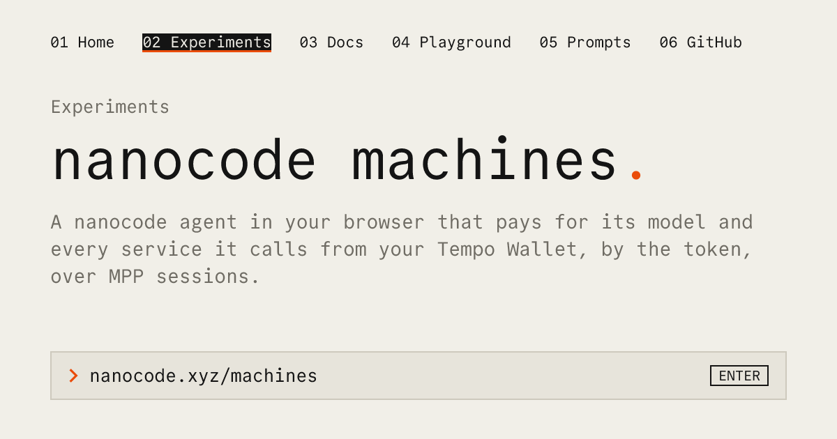 nanocode — A nanocode agent in your browser that pays for its model and every service it calls from…